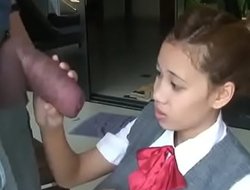 Asian schoolgirl opens around there suck bulky blarney
