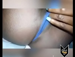 Horny Black Girl gets her blue panties wet with respect to her juice