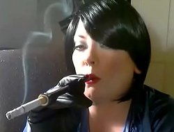 BBW Tina Smokes Cigarettes In Gloves Hither A Holder